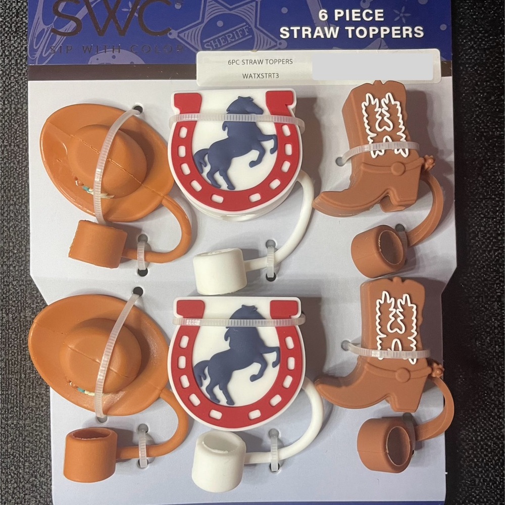 6 Straw Toppers Western Cowboy/Girl Boot Hat Spur Horse Brown Red White NEW NWT